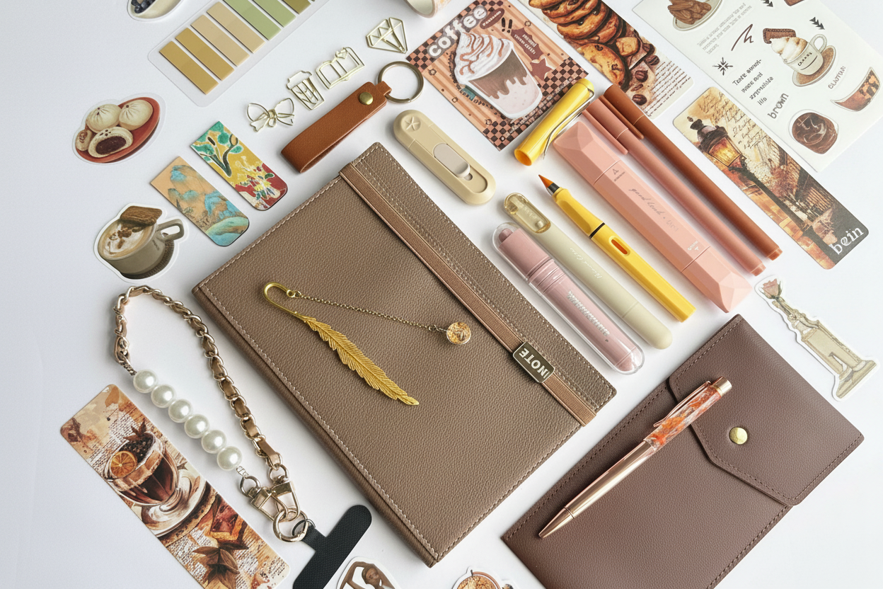 Exclusive Coffee Stationery Bundle with soft faux leather notebook