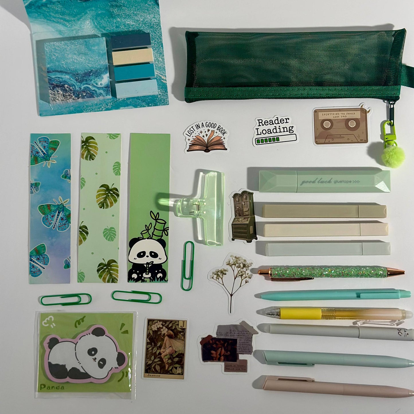 Cute Stationery Green Pouch
