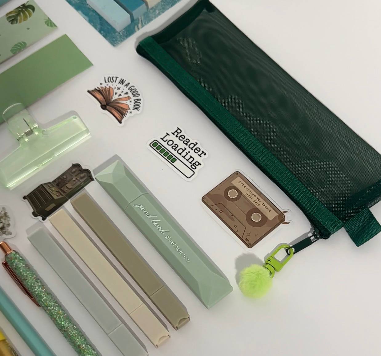 Cute Stationery Green Pouch