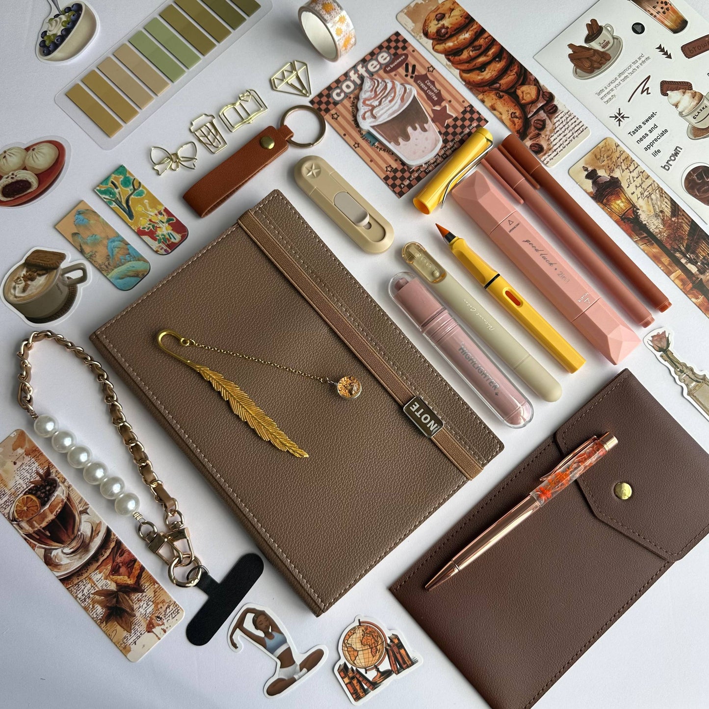 Exclusive Coffee Stationery Bundle with soft faux leather notebook