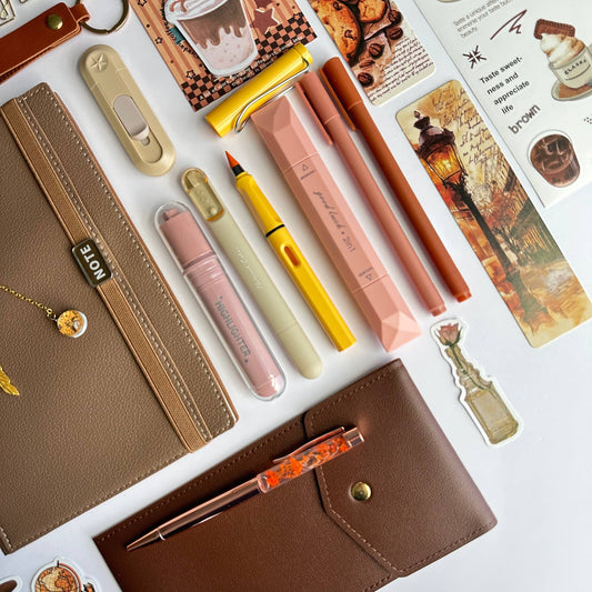 Exclusive Coffee Stationery Bundle with soft faux leather notebook