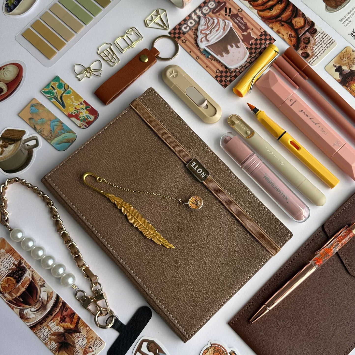Exclusive Coffee Stationery Bundle with soft faux leather notebook