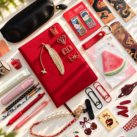Crimson Charm Stationery Bundle – Red & Black Aesthetic Set