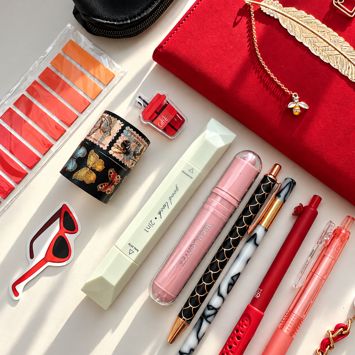 Crimson Charm Stationery Bundle – Red & Black Aesthetic Set