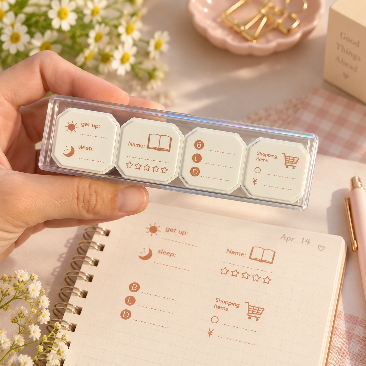 4 Planner Tracker Stamps in Case