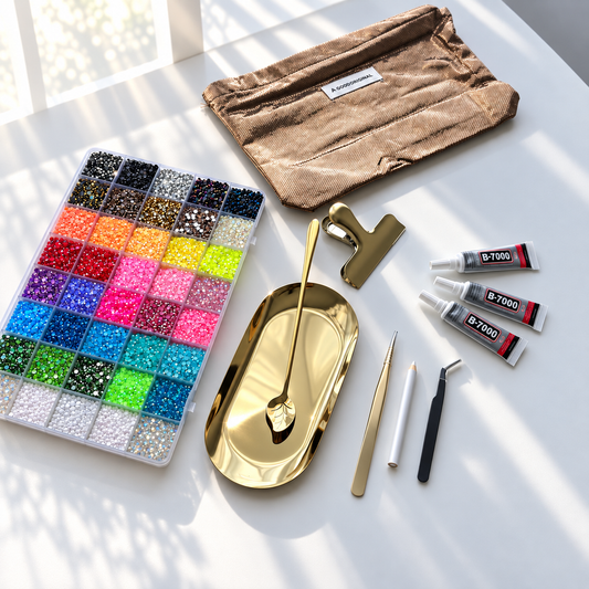 Rhinestone craft kit with 40 colors, tools, glue and storage pouch